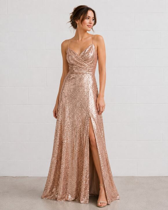 Watters Dresses & Skirts - Watters Anzen 5300 Sequin Maxi Evening Dress Gown Rose Gold Wedding Size 10
